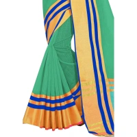Women's Jacquard Striped Saree With Unstitched Blouse 5.5Mtr (Green) - Green