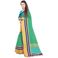 Women's Jacquard Striped Saree With Unstitched Blouse 5.5Mtr (Green) - Green