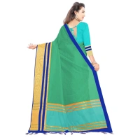 Women's Jacquard Striped Saree With Unstitched Blouse 5.5Mtr (Green) - Green