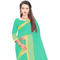 Women's Jacquard Striped Saree With Unstitched Blouse 5.5Mtr (Green) - Green
