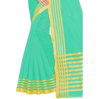 Women's Jacquard Striped Saree With Unstitched Blouse 5.5Mtr (Green) - Green