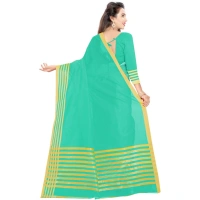 Women's Jacquard Striped Saree With Unstitched Blouse 5.5Mtr (Green) - Green