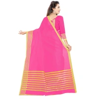 Women's Jacquard Striped Saree With Unstitched Blouse 5.5Mtr (Pink) - Pink