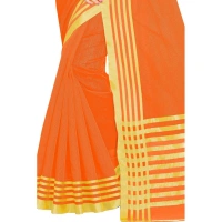 Women's Jacquard Striped Saree With Unstitched Blouse 5.5Mtr (Orange) - Orange