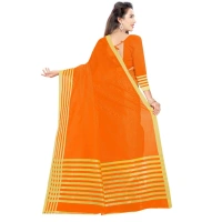 Women's Jacquard Striped Saree With Unstitched Blouse 5.5Mtr (Orange) - Orange