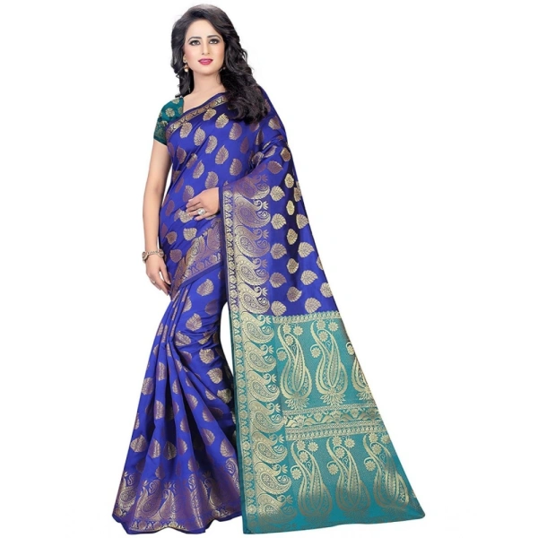 Women's Jacquard Woven Saree With Unstitched Blouse 5.5Mtr (Blue) - Blue