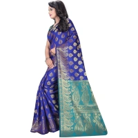 Women's Jacquard Woven Saree With Unstitched Blouse 5.5Mtr (Blue) - Blue