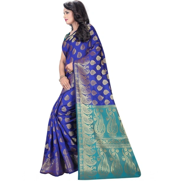 Women's Jacquard Woven Saree With Unstitched Blouse 5.5Mtr (Blue) - Blue