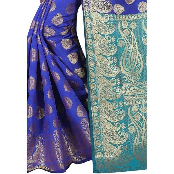 Women's Jacquard Woven Saree With Unstitched Blouse 5.5Mtr (Blue) - Blue