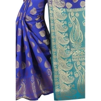 Women's Jacquard Woven Saree With Unstitched Blouse 5.5Mtr (Blue) - Blue