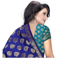 Women's Jacquard Woven Saree With Unstitched Blouse 5.5Mtr (Blue) - Blue