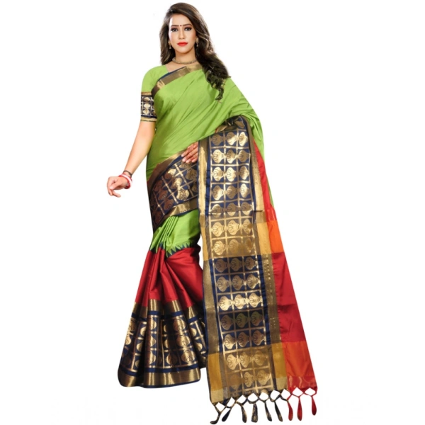 Women's Jacquard Woven Saree With Unstitched Blouse 5.5Mtr (Light Green) - Light Green