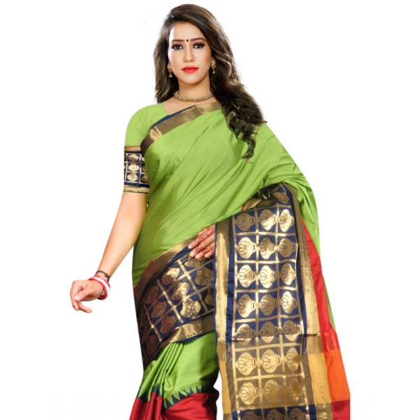 Women's Jacquard Woven Saree With Unstitched Blouse 5.5Mtr (Light Green) - Light Green