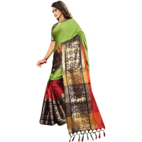 Women's Jacquard Woven Saree With Unstitched Blouse 5.5Mtr (Light Green) - Light Green