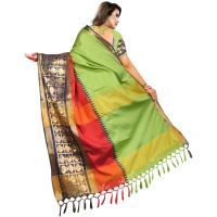 Women's Jacquard Woven Saree With Unstitched Blouse 5.5Mtr (Light Green) - Light Green