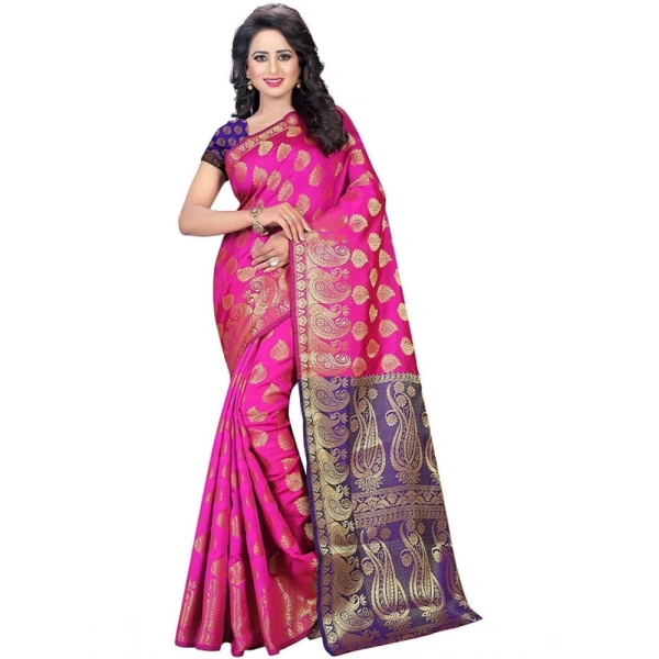Women's Jacquard Woven Saree With Unstitched Blouse 5.5Mtr (Pink) - Pink