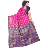 Women's Jacquard Woven Saree With Unstitched Blouse 5.5Mtr (Pink) - Pink