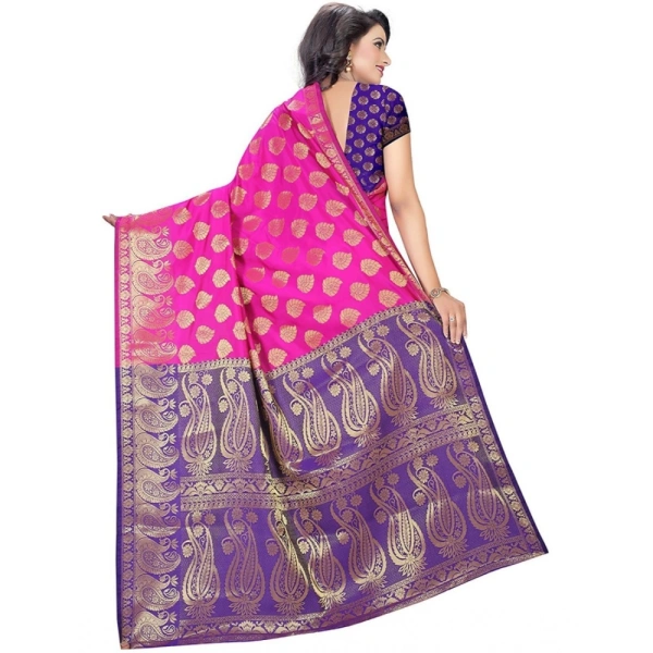 Women's Jacquard Woven Saree With Unstitched Blouse 5.5Mtr (Pink) - Pink