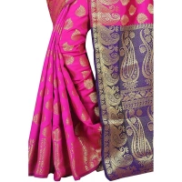Women's Jacquard Woven Saree With Unstitched Blouse 5.5Mtr (Pink) - Pink