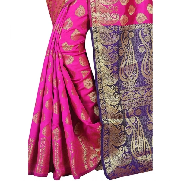 Women's Jacquard Woven Saree With Unstitched Blouse 5.5Mtr (Pink) - Pink