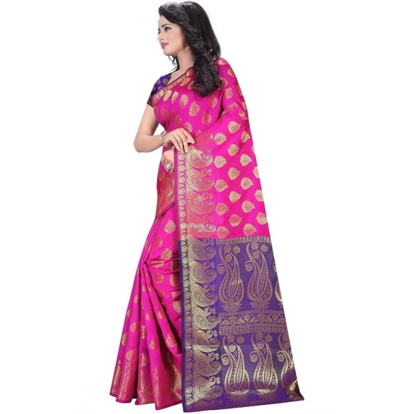 Women's Jacquard Woven Saree With Unstitched Blouse 5.5Mtr (Pink) - Pink