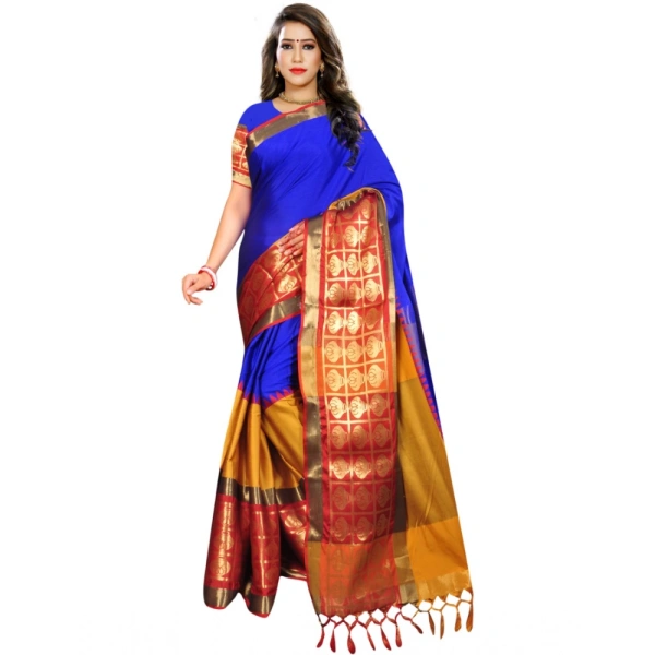 Women's Jacquard Woven Saree With Unstitched Blouse 5.5Mtr (Blue) - Blue