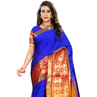 Women's Jacquard Woven Saree With Unstitched Blouse 5.5Mtr (Blue) - Blue