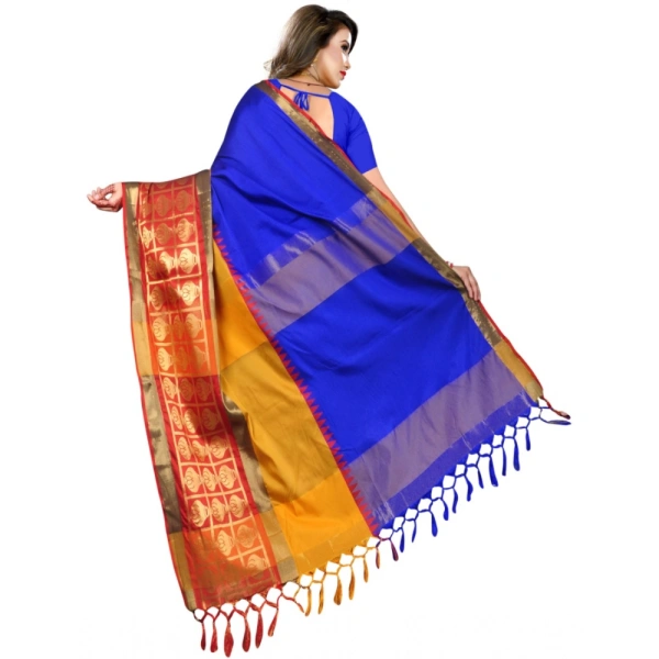 Women's Jacquard Woven Saree With Unstitched Blouse 5.5Mtr (Blue) - Blue