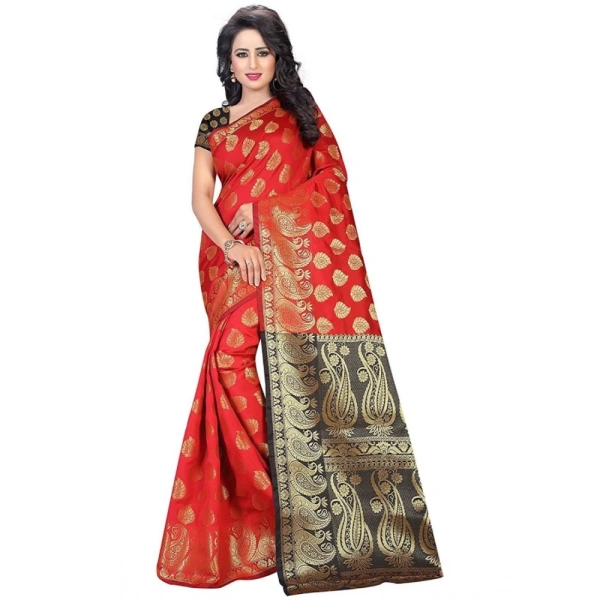 Women's Jacquard Woven Saree With Unstitched Blouse 5.5Mtr (Red) - Red