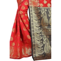Women's Jacquard Woven Saree With Unstitched Blouse 5.5Mtr (Red) - Red