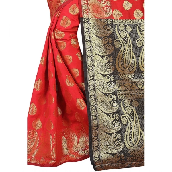Women's Jacquard Woven Saree With Unstitched Blouse 5.5Mtr (Red) - Red