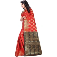 Women's Jacquard Woven Saree With Unstitched Blouse 5.5Mtr (Red) - Red