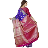 Women's Jacquard Woven Saree With Unstitched Blouse 5.5Mtr (Dark Blue) - Dark Blue