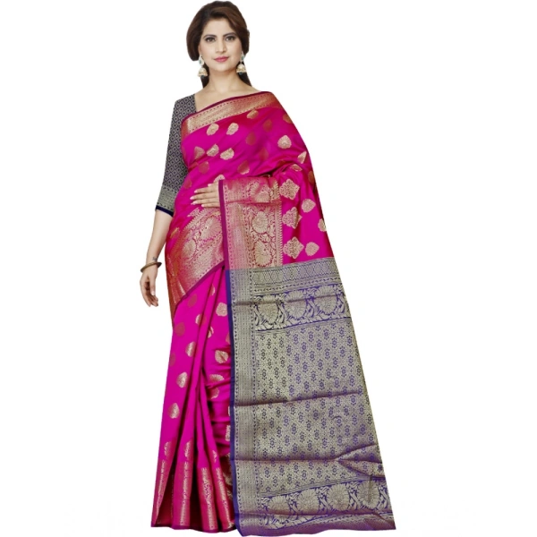 Women's Jacquard Woven Saree With Unstitched Blouse 5.5Mtr (Pink) - Pink