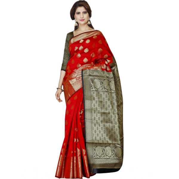Women's Jacquard Woven Saree With Unstitched Blouse 5.5Mtr (Red) - Red