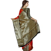 Women's Jacquard Woven Saree With Unstitched Blouse 5.5Mtr (Red) - Red