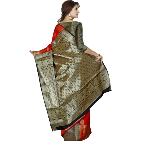 Women's Jacquard Woven Saree With Unstitched Blouse 5.5Mtr (Red) - Red