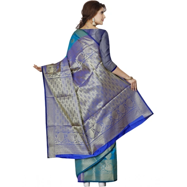Women's Jacquard Woven Saree With Unstitched Blouse 5.5Mtr (Green-Blue) - Green-Blue
