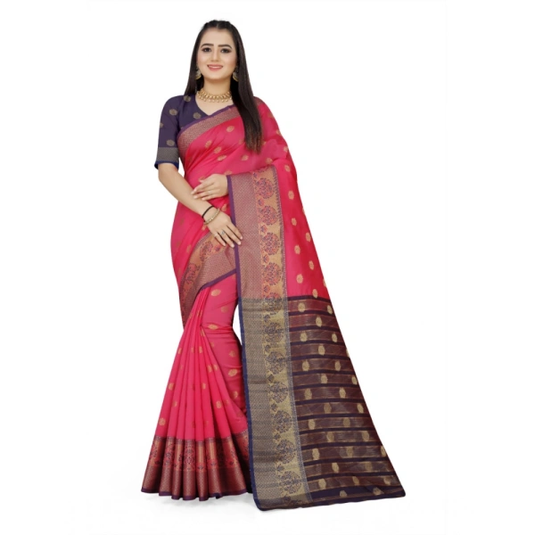 Women's Jacquard Woven Saree With Unstitched Blouse 5.5Mtr (Multicolor) - Multicolor