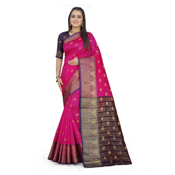 Women's Jacquard Woven Saree With Unstitched Blouse 5.5Mtr (Pink) - Pink
