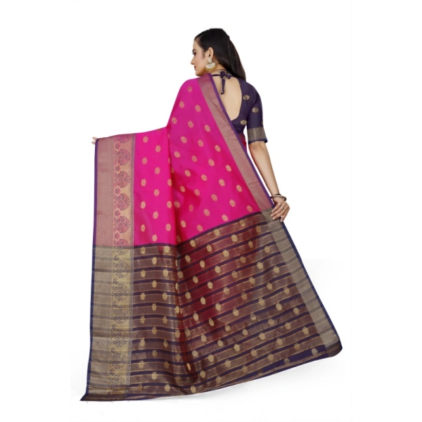Women's Jacquard Woven Saree With Unstitched Blouse 5.5Mtr (Pink) - Pink