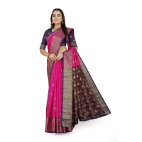 Women's Jacquard Woven Saree With Unstitched Blouse 5.5Mtr (Pink) - Pink