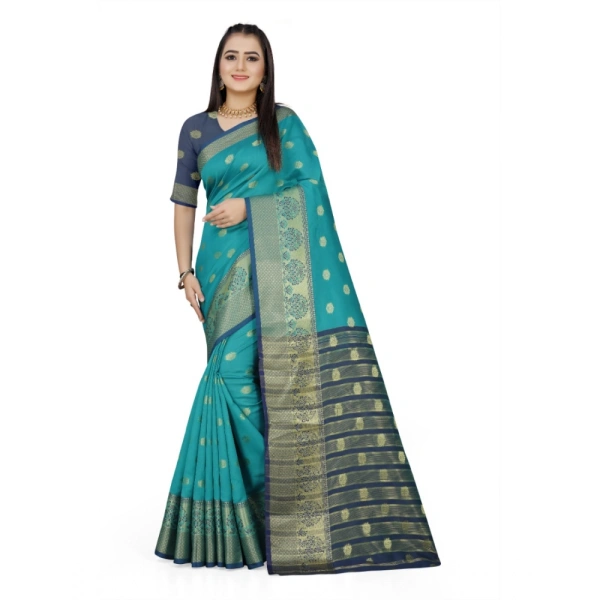 Women's Jacquard Woven Saree With Unstitched Blouse 5.5Mtr (Green) - Green