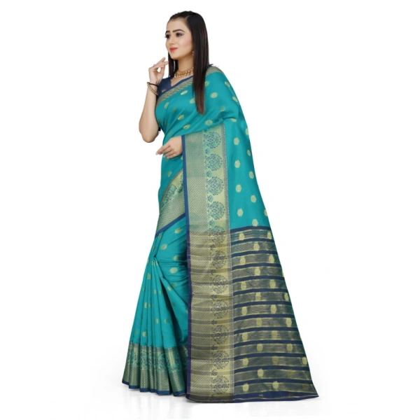 Women's Jacquard Woven Saree With Unstitched Blouse 5.5Mtr (Green) - Green