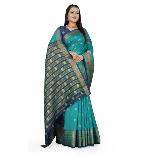 Women's Jacquard Woven Saree With Unstitched Blouse 5.5Mtr (Green) - Green
