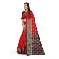 Women's Jacquard Woven Saree With Unstitched Blouse 5.5Mtr (Red) - Red
