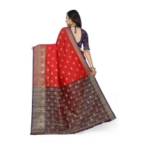 Women's Jacquard Woven Saree With Unstitched Blouse 5.5Mtr (Red) - Red