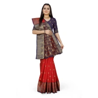 Women's Jacquard Woven Saree With Unstitched Blouse 5.5Mtr (Red) - Red