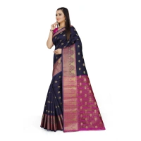 Women's Jacquard Woven Saree With Unstitched Blouse 5.5Mtr (Dark Blue) - Dark Blue