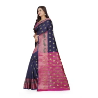 Women's Jacquard Woven Saree With Unstitched Blouse 5.5Mtr (Dark Blue) - Dark Blue